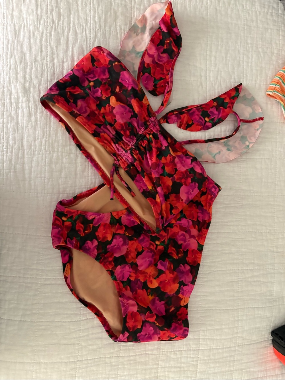 Crewcuts Pink & Red Floral Trim One-Piece bikini set